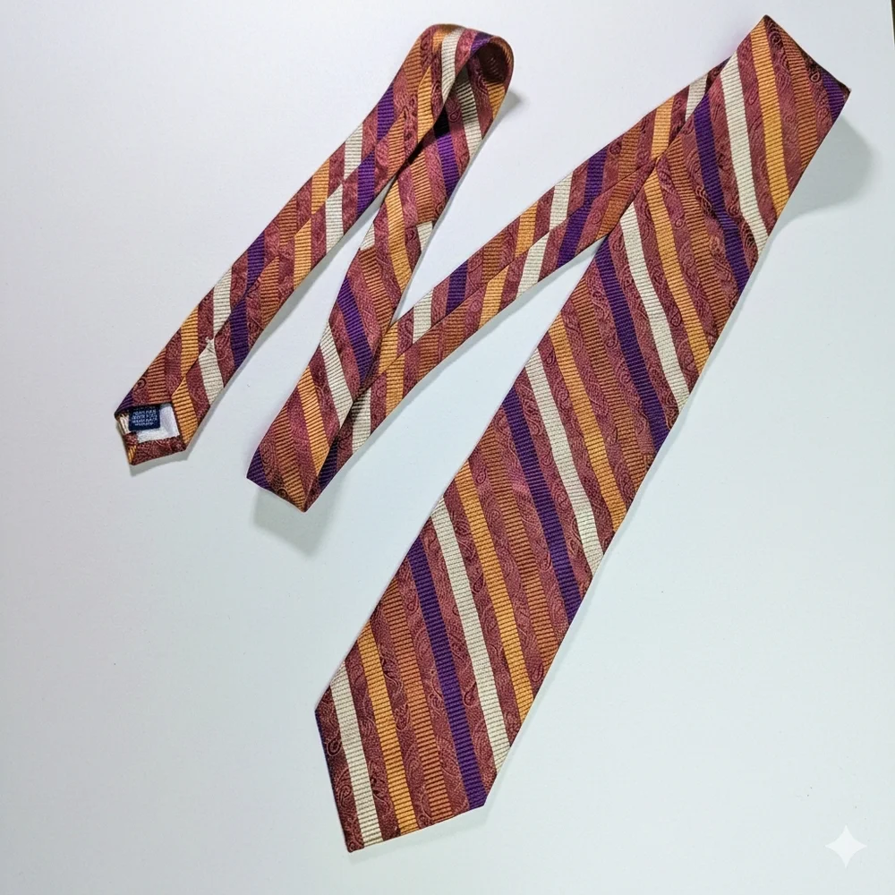 Altea Milano 100% Silk Vintage Tie Burgundy Wine Purple Diagonal Stripes Italy